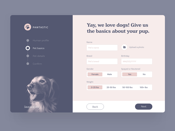Create your pet profile form design