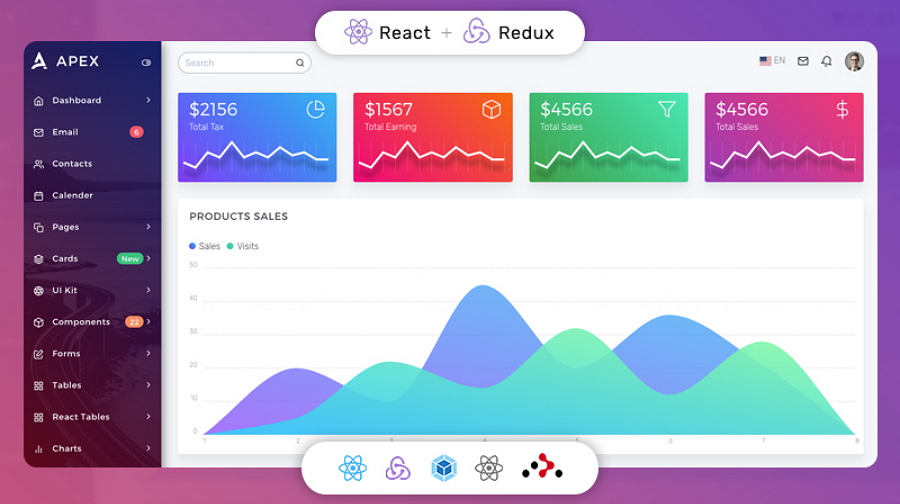 Apex React Redux Bootstrap Admin Dashboard Template