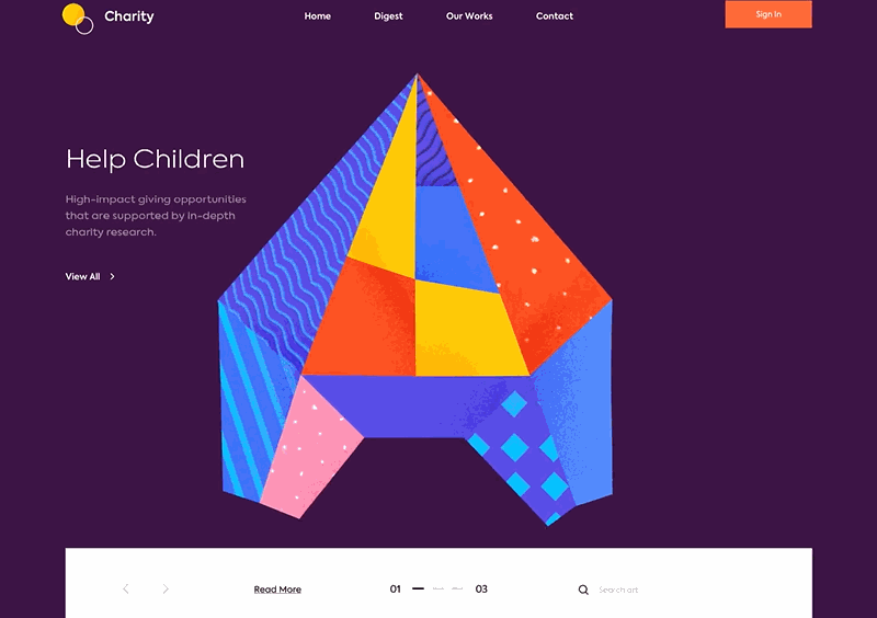  Web design inspiration - landing page above the fold Charity.gif